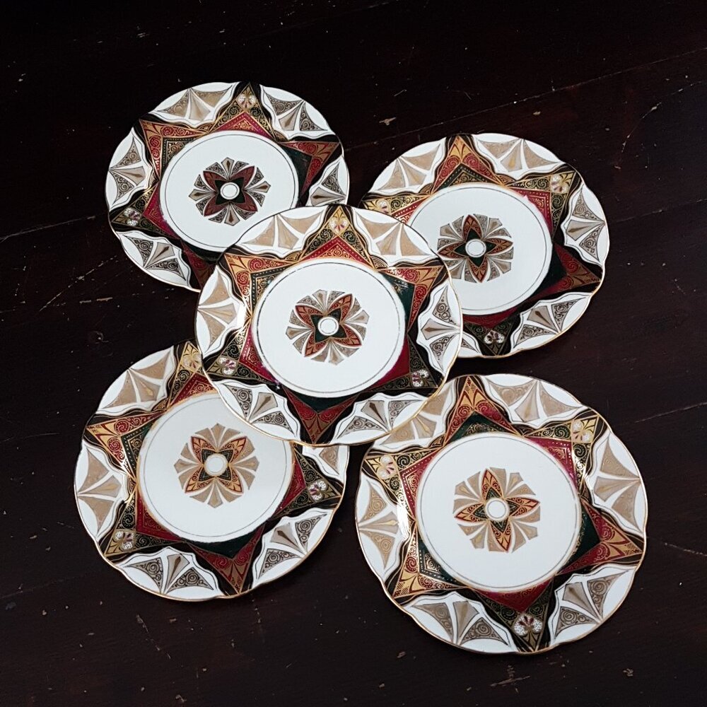 Hand Painted Austria 5.5" Art Deco Side Plates-Set of 5